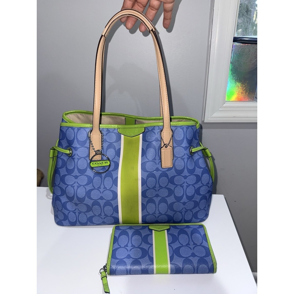 Vintage Coach Bag Set Purse Wallet / Lime Green M1381 F29064 Y2K